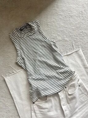 Marled Essentials Striped Tank Green/White Small